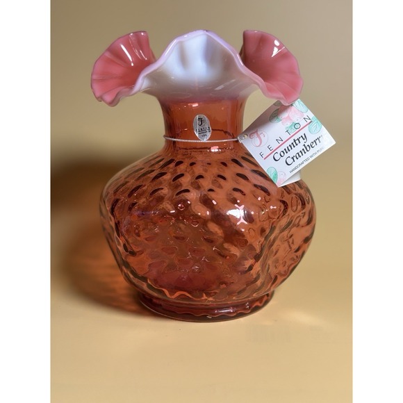 Fenton Art Glass Country Cranberry Vase Ruffled Edge Handcrafted with gold - Picture 5 of 15